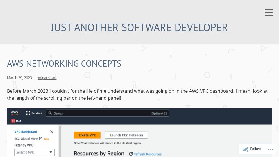 Screenshot of miparnisariblog.wordpress.com: AWS networking concepts in a diagram