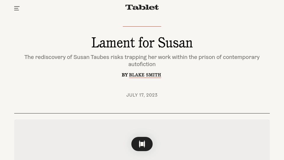 Screenshot of tabletmag.com: The Rediscovery of Susan Taubes