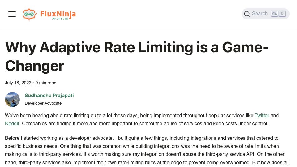 Screenshot of blog.fluxninja.com: Why Adaptive Rate Limiting Is a Game-Changer