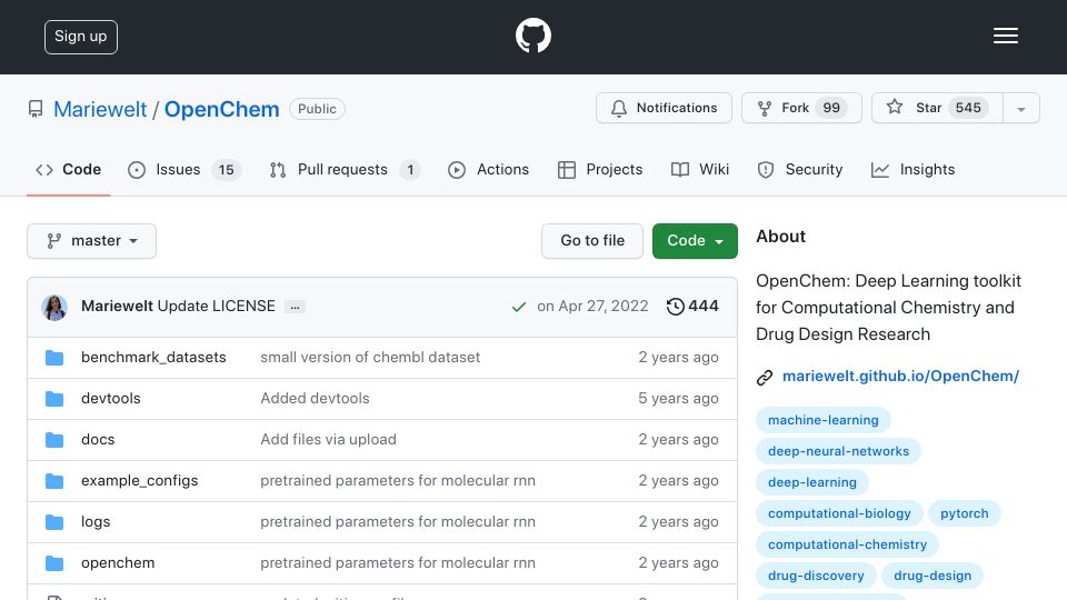 Screenshot of github.com: Computational Chemistry Using PyTorch