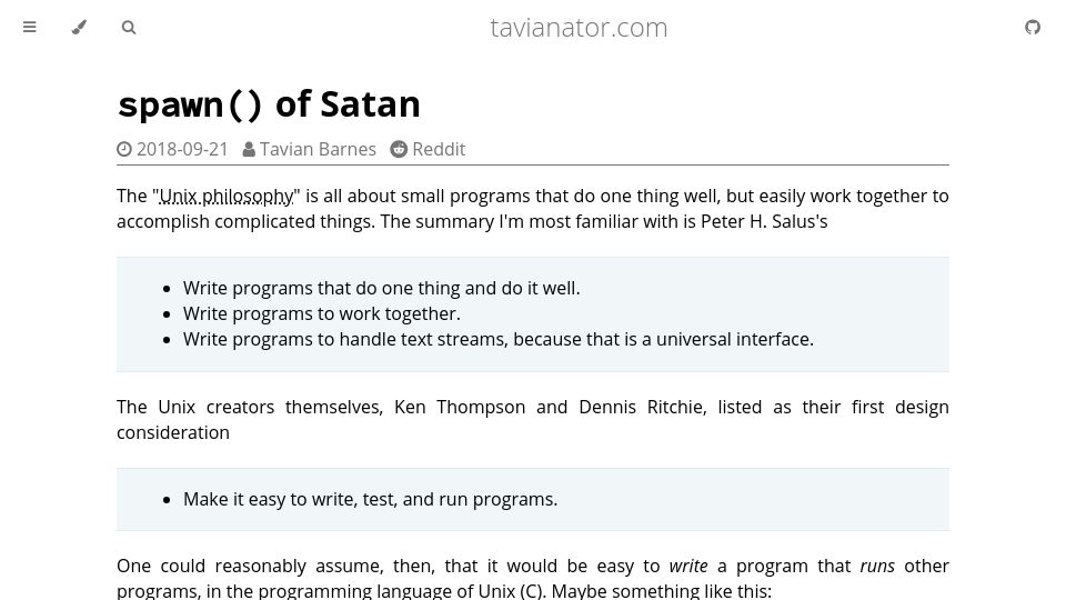 Screenshot of tavianator.com: Spawn() of Satan (2018)