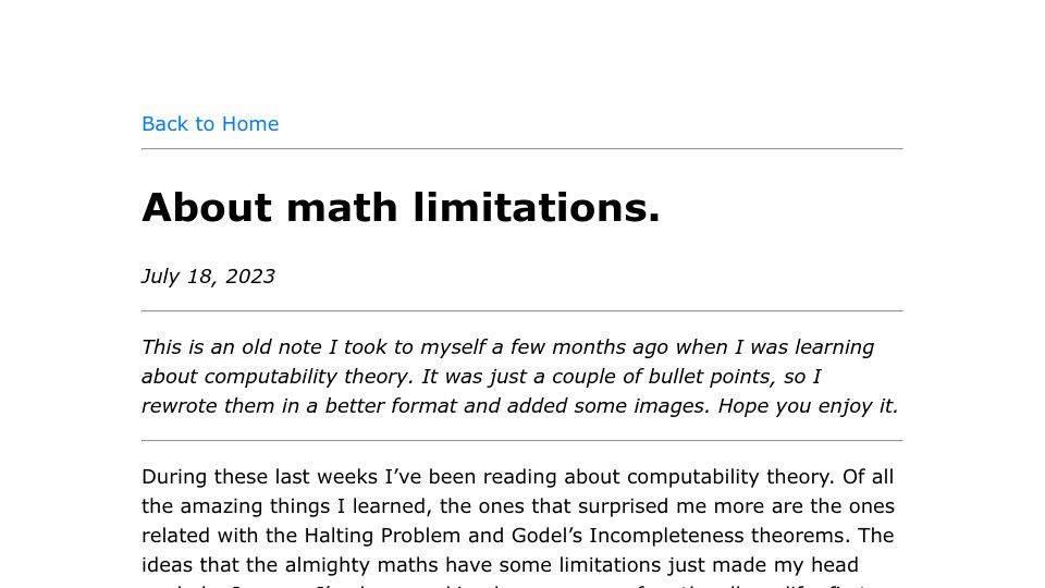 Screenshot of alexmolas.com: About math limitations