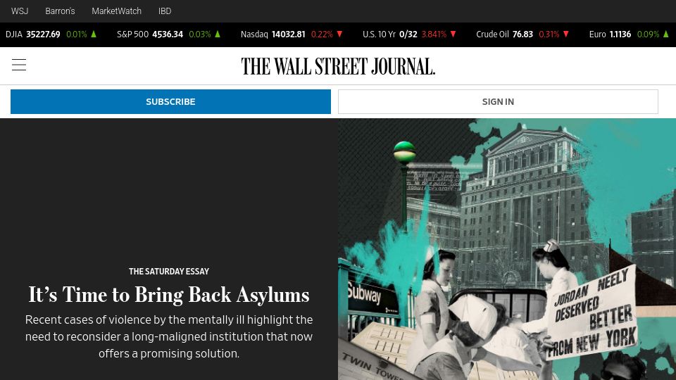 Screenshot of wsj.com: Time to bring back asylums?
