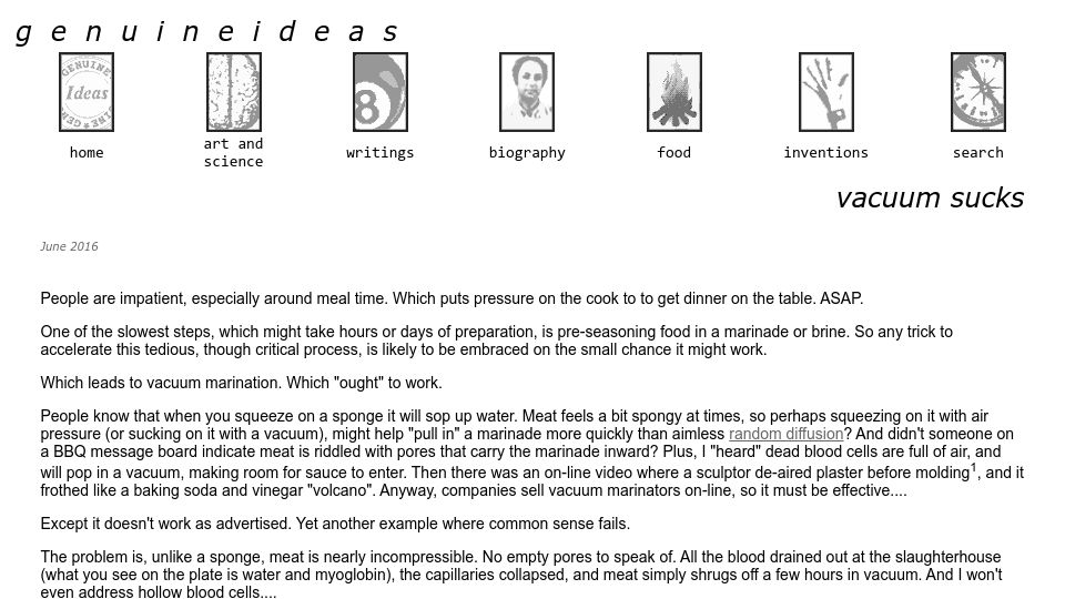 Screenshot of genuineideas.com: Pressure and vacuum marination does not work (2016)
