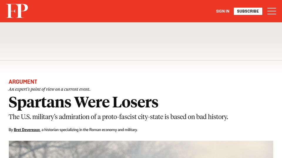 Screenshot of foreignpolicy.com: Spartans Were Losers