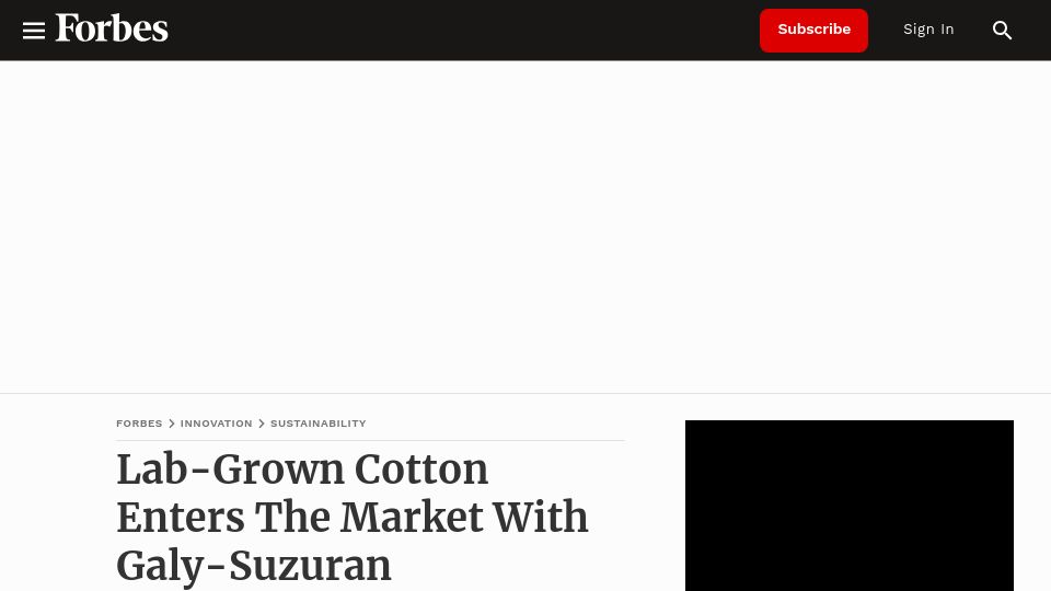 Screenshot of forbes.com: Lab-grown cotton is on its way to consumers