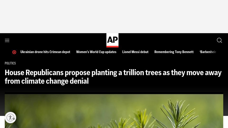 Screenshot of apnews.com: House Republicans propose planting a trillion trees