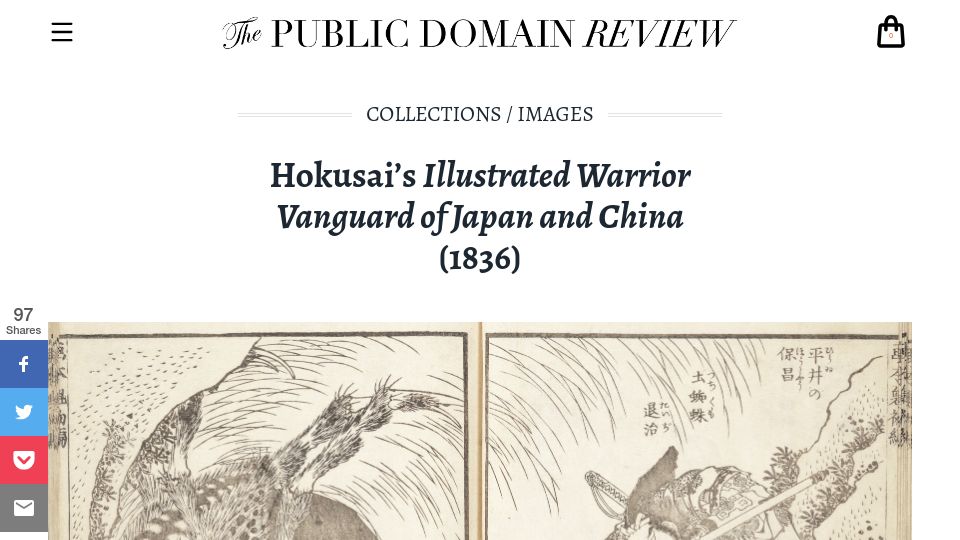 Screenshot of publicdomainreview.org: Hokusai’s Illustrated Warrior Vanguard of Japan and China (1836)
