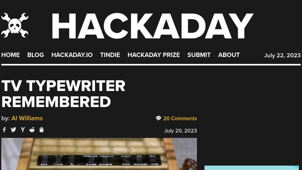 Screenshot of hackaday.com: TV Typewriter Remembered