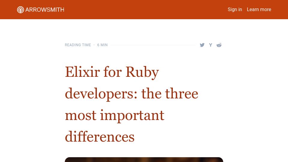 Screenshot of phoenixonrails.com: Elixir for Ruby developers: the three most important differences