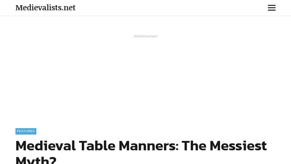 Screenshot of medievalists.net: Medieval Table Manners: The Messiest Myth?