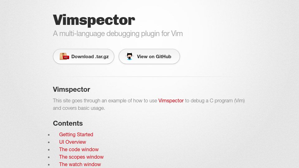 Screenshot of puremourning.github.io: Vimspector – the Vim debugger rules all