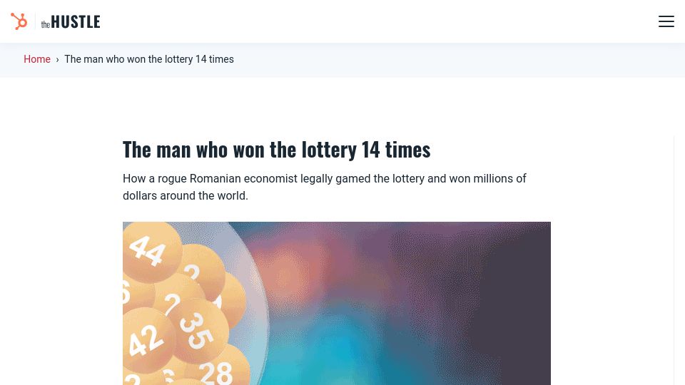 Screenshot of thehustle.co: A Romanian economist legally gamed the lottery