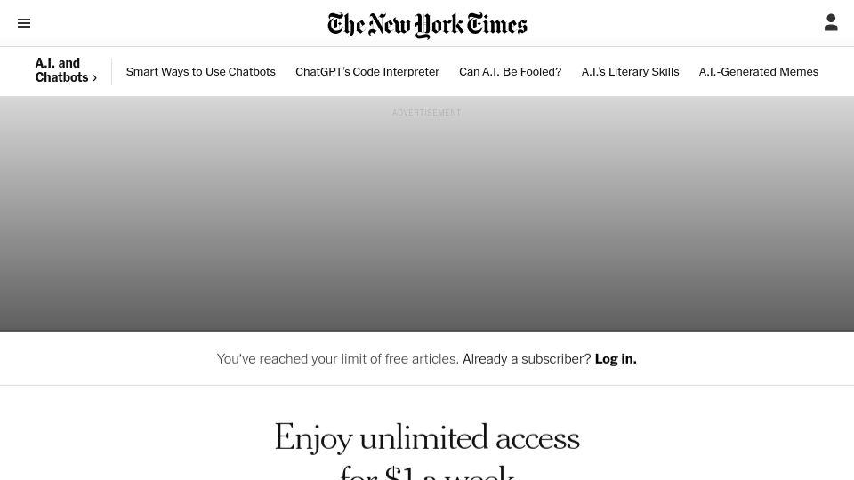 Screenshot of nytimes.com: A call center worker’s battle with A.I.