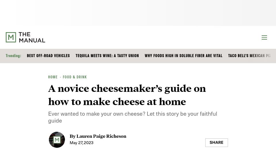 Screenshot of themanual.com: How to make cheese at home