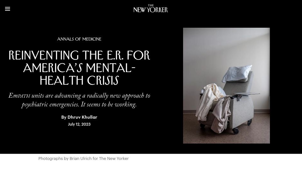 Screenshot of newyorker.com: Reinventing the E.R. for America’s mental-health crisis