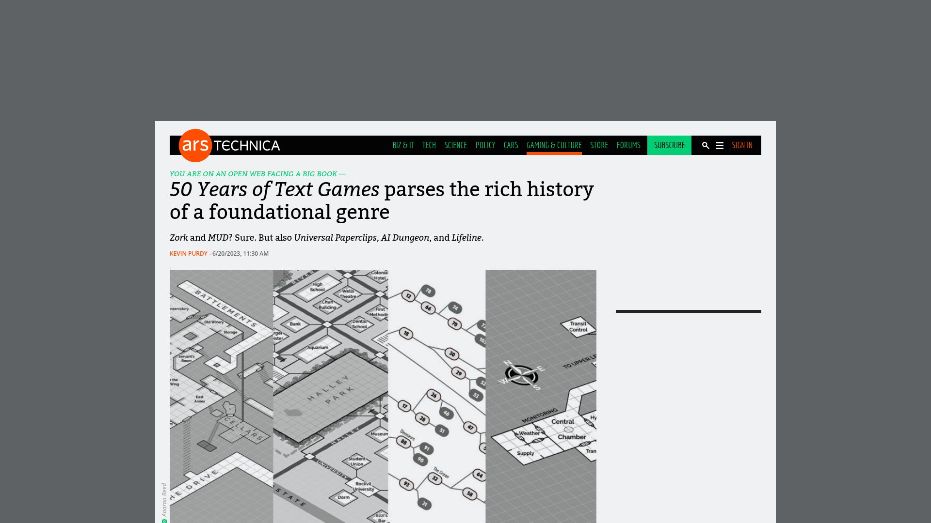 Screenshot of arstechnica.com: 50 Years of Text Games parses the rich history of a foundational genre