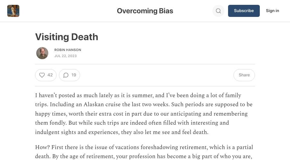 Screenshot of overcomingbias.com: Visiting Death