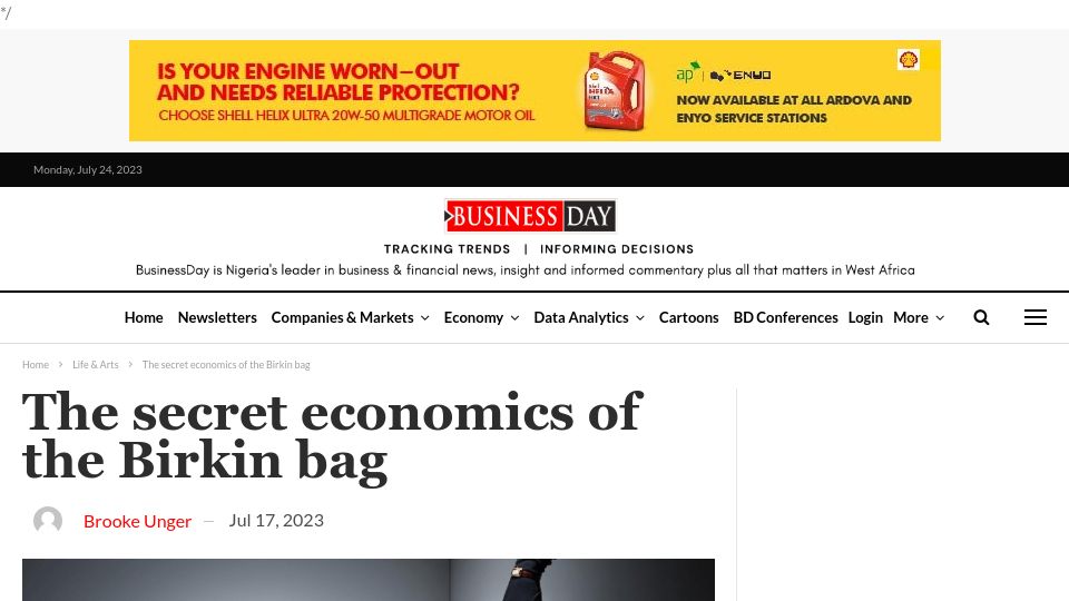 Screenshot of economist.com: The economics of the Birkin bag (2016)