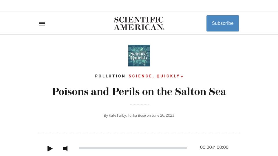 Screenshot of scientificamerican.com: Poisons and Perils on the Salton Sea
