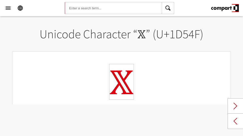 Screenshot of compart.com: Unicode Character “𝕏” (U+1D54F)