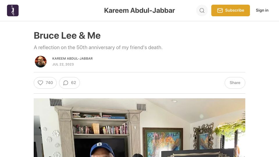 Screenshot of kareem.substack.com: Bruce Lee and Me