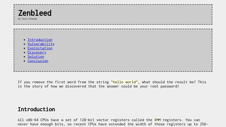 Screenshot of lock.cmpxchg8b.com: Zenbleed
