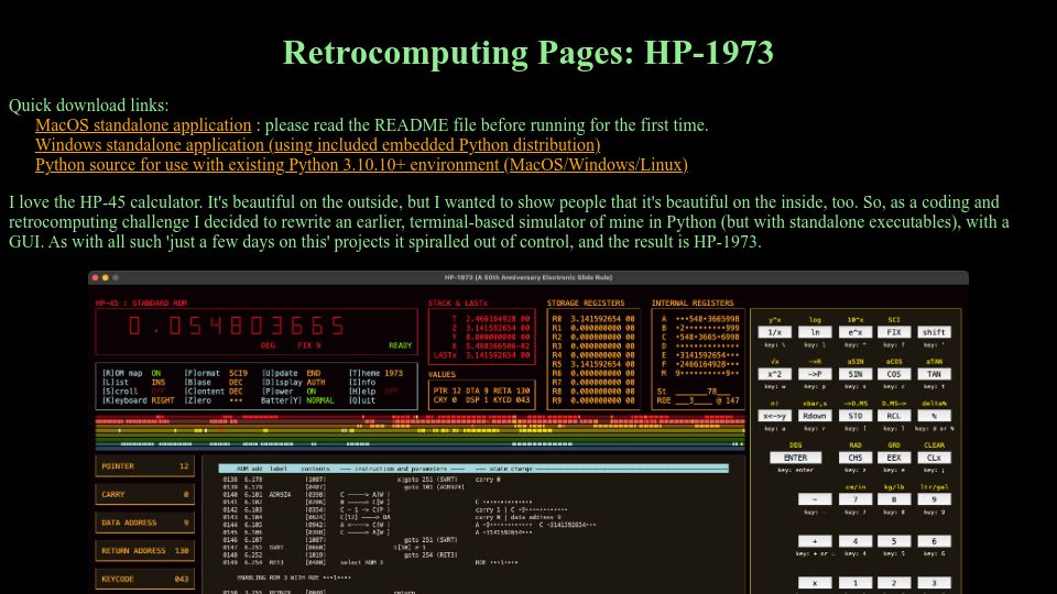 Screenshot of sarahkmarr.com: HP 45 (and 35 and 80) Calculator Emulator