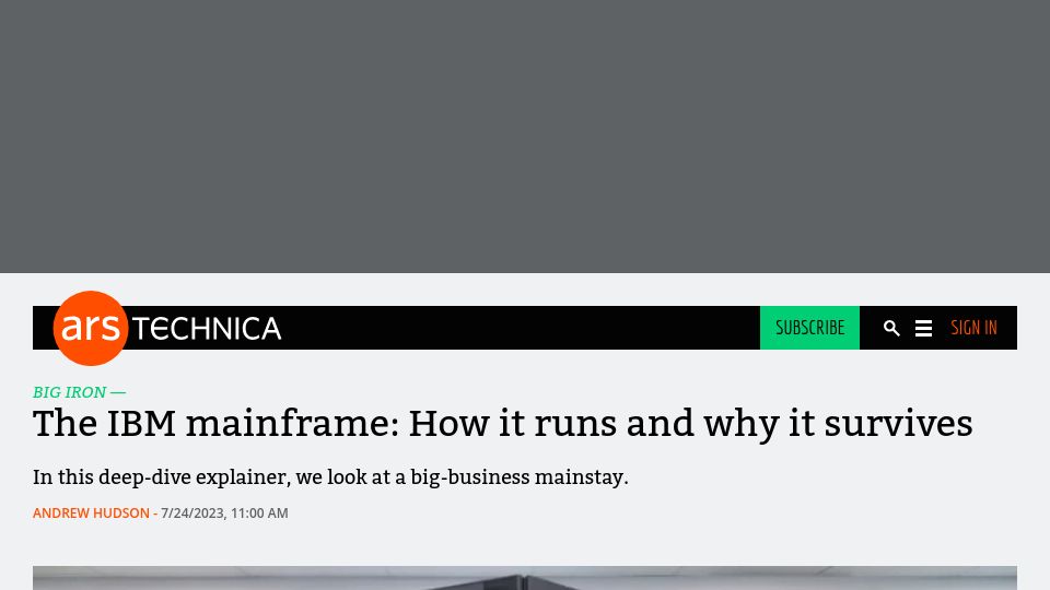 Screenshot of arstechnica.com: The IBM mainframe: How it runs and why it survives