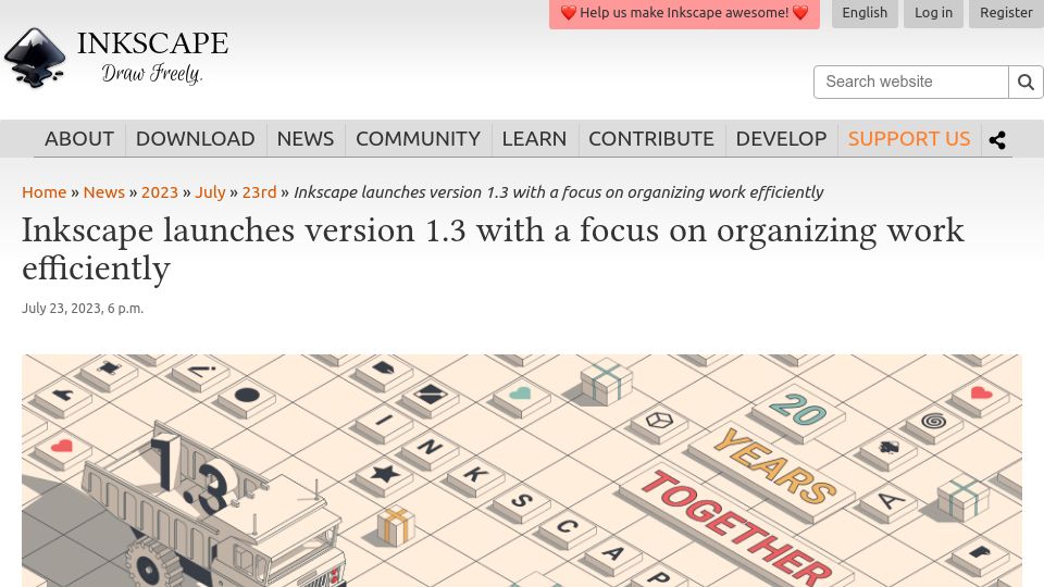 Screenshot of inkscape.org: Inkscape 1.3