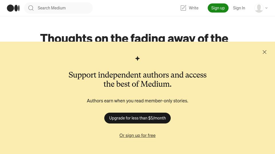 Screenshot of medium.com: Thoughts on the fading away of the age of IE