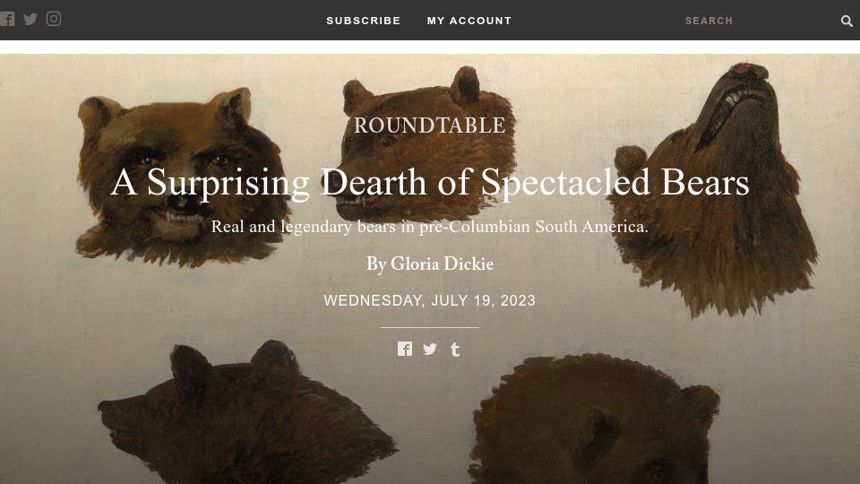 Screenshot of laphamsquarterly.org: A surprising dearth of spectacled bears