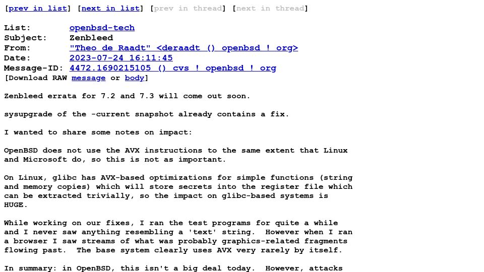 Screenshot of marc.info: OpenBSD on Zenbleed