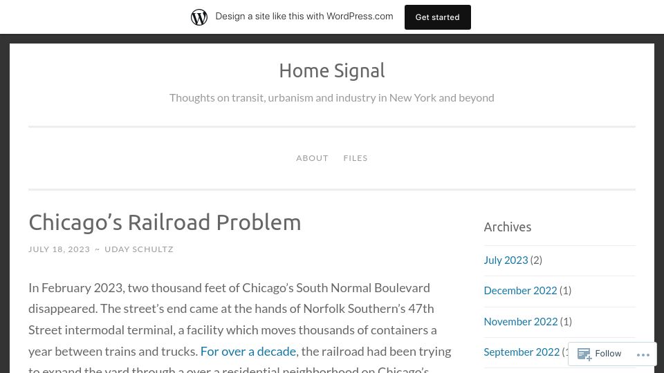 Screenshot of homesignalblog.wordpress.com: Chicago’s Railroad Problem