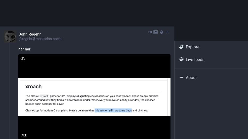 Screenshot of infosec.exchange: Got called to a professor’s office after a complaint his SPARC4 was running slow