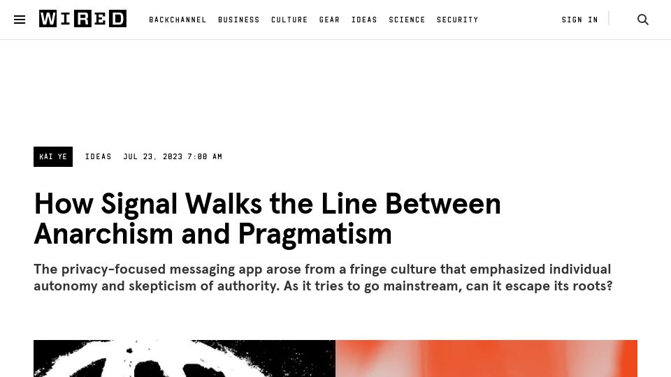 Screenshot of wired.com: Signal walks the line between anarchism and pragmatism