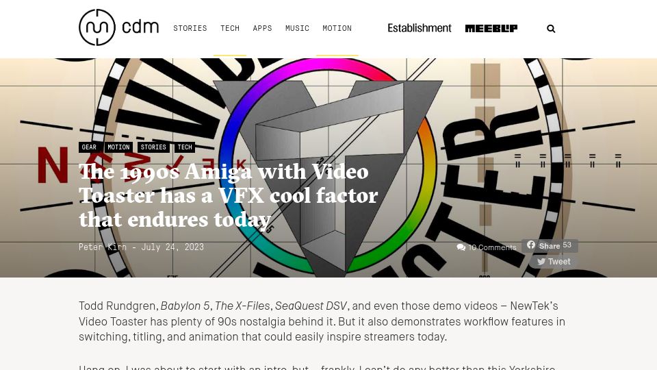 Screenshot of cdm.link: The 1990s Amiga with Video Toaster has a VFX cool factor that endures today