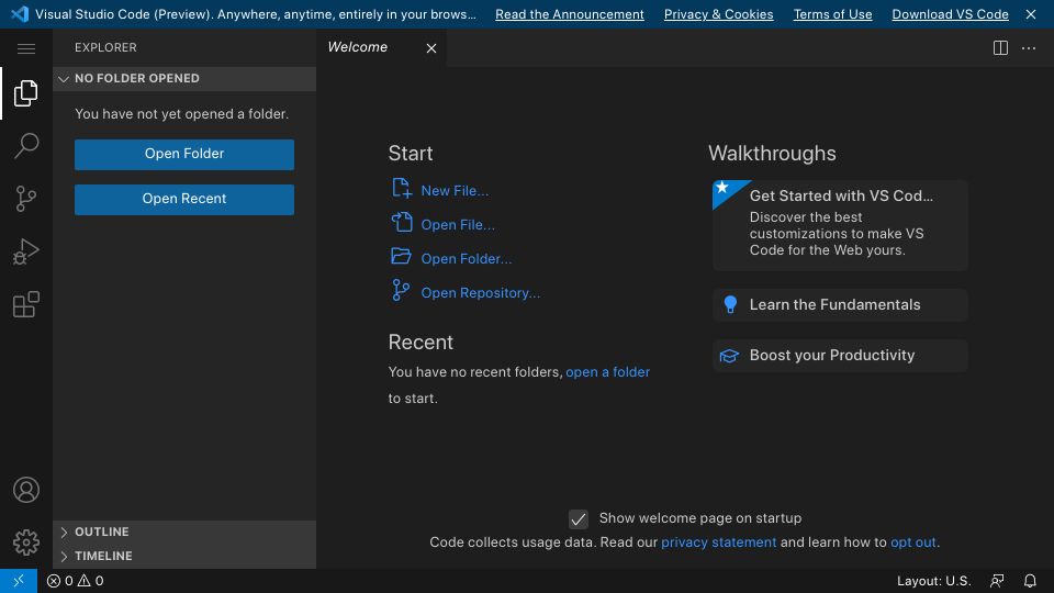 Screenshot of vscode.dev: Vscode.dev: Local Development with Cloud Tools