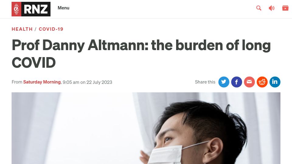 Screenshot of rnz.co.nz: The burden of Long Covid “so large as to be unfathomable”