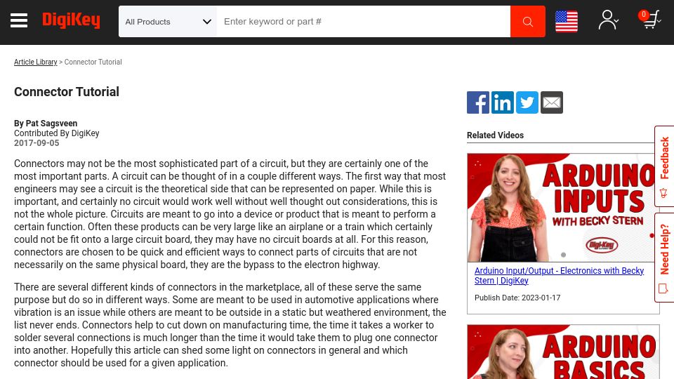 Screenshot of digikey.com: Digikey's Physical Connectors Tutorial