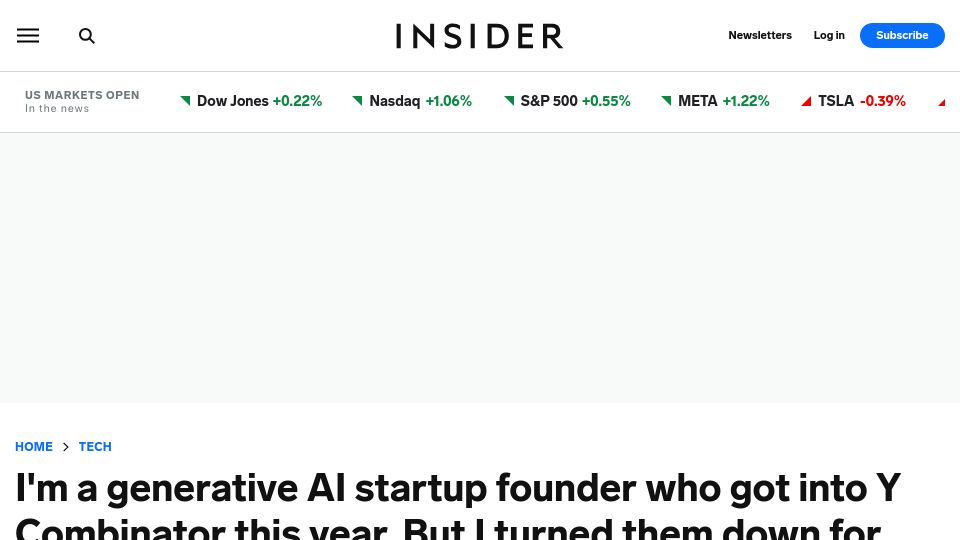 Screenshot of businessinsider.com: I chose Neo and turned down a spot in Y Combinator