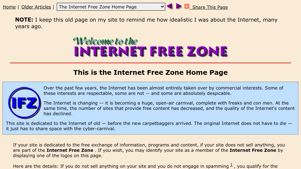 Screenshot of arachnoid.com: The Internet Free Zone (1997)