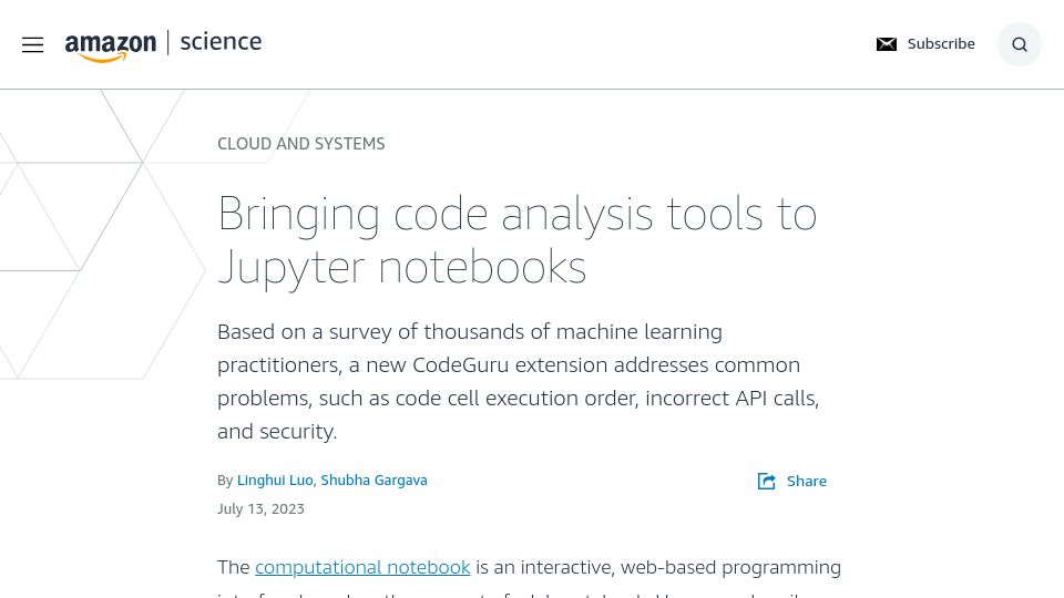 Screenshot of amazon.science: Bringing code analysis tools to Jupyter notebooks