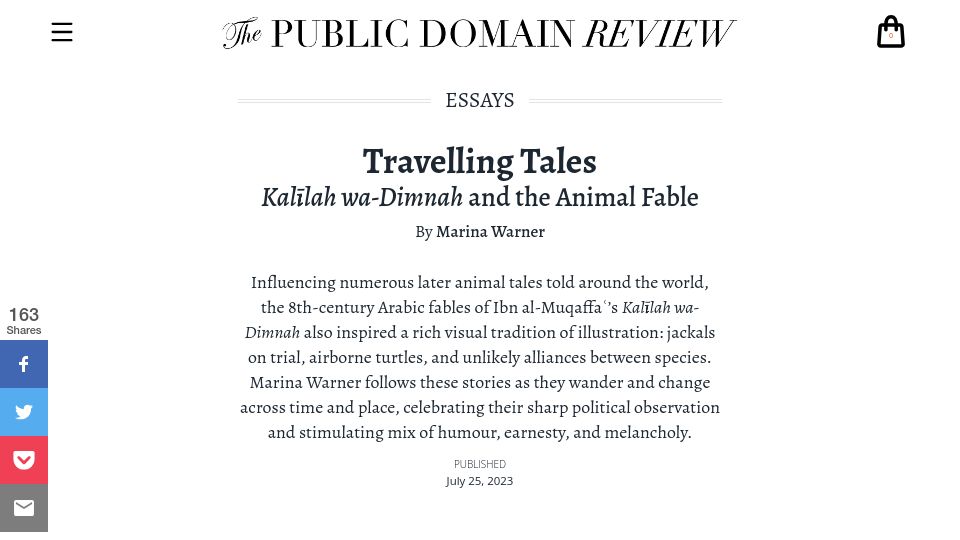 Screenshot of publicdomainreview.org: Travelling Tales: Kalīlah Wa-Dimnah and the Animal Fable