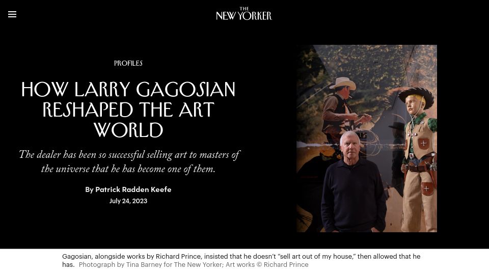 Screenshot of newyorker.com: Larry Gagosian reshaped the art world