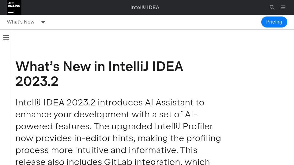 Screenshot of jetbrains.com: IntelliJ IDEA 2023.2
