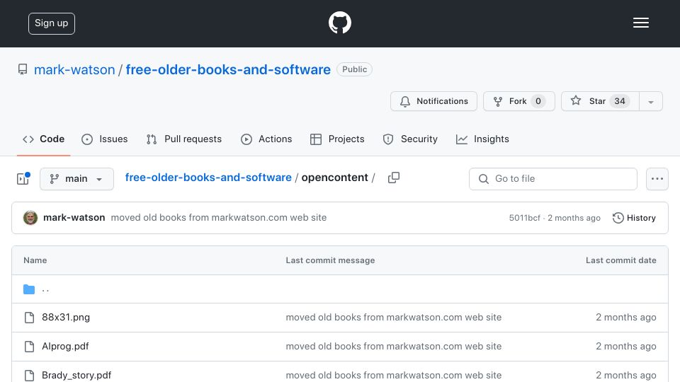 Screenshot of github.com: Mark Watson's Lisp books