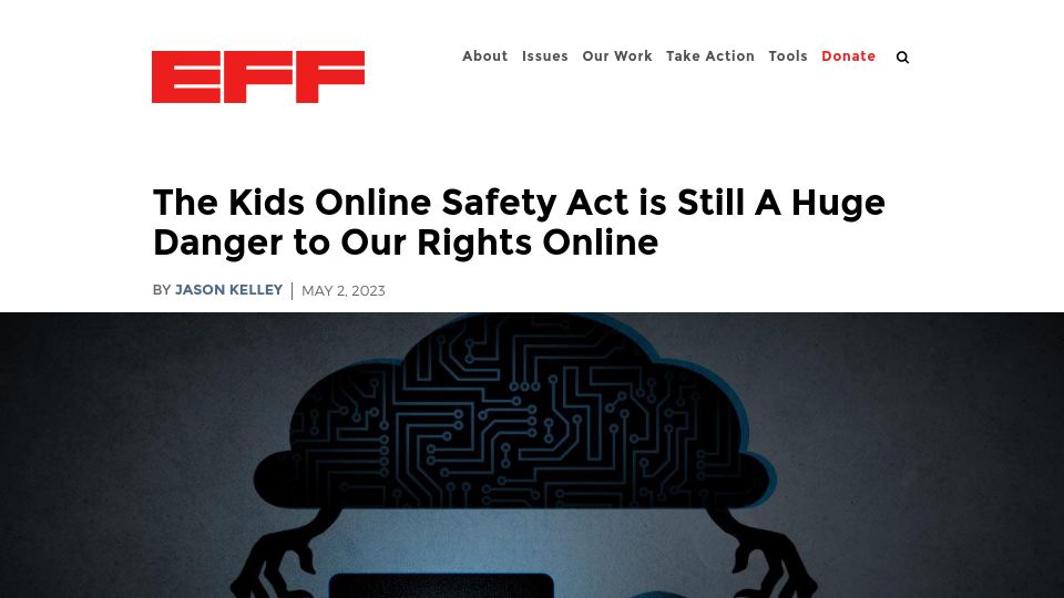 Screenshot of eff.org: Kids Online Safety Act is still a danger to our rights online