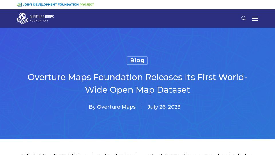 Screenshot of overturemaps.org: Overture Maps Foundation releases open map dataset