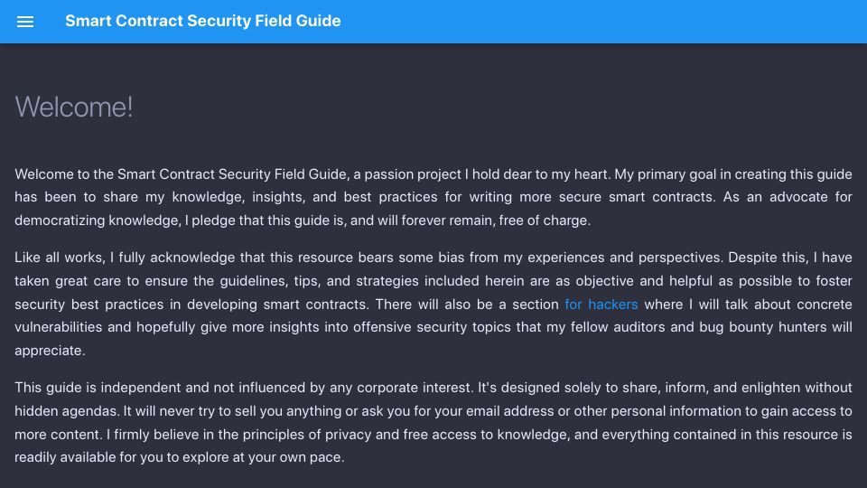 Screenshot of scsfg.io: Smart Contract Security Field Guide
